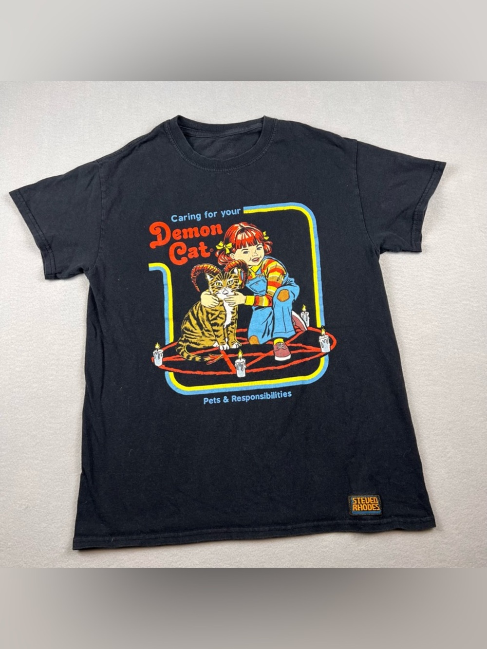 Steven Rhodes Black 'Demon Cat' Short-Sleeve Graphic Tee